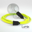 FLUO YELLOW textile cable portable lamp, thermoplastic socket with integrated switch