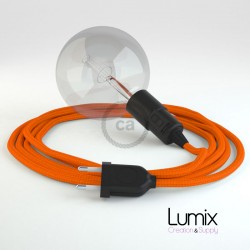 Lampe baladeuse E27 câble textile ORANGE, douille thermoplastique avec interrupteur intégré