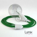 DARK GREEN textile cable portable lamp, thermoplastic socket with integrated switch