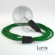 Lampe baladeuse E27 câble textile VERT FONCÉ, douille thermoplastique avec interrupteur intégré