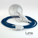 Portable lamp with BLUE textile cable, thermoplastic socket with integrated switch