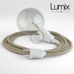 Lampe baladeuse E27 câble textile lin neutre naturel, douille thermoplastique avec interrupteur intégré