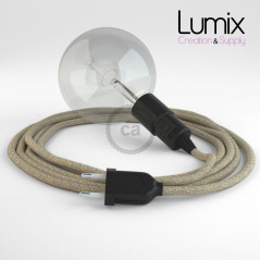 Lampe baladeuse E27 câble textile lin neutre naturel, douille thermoplastique avec interrupteur intégré