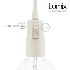 Lampe baladeuse E27 câble textile lin neutre naturel, douille thermoplastique avec interrupteur intégré
