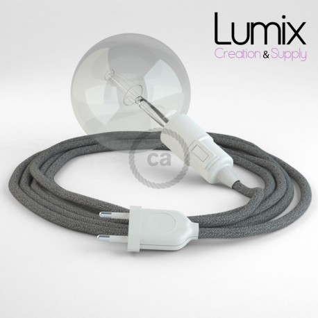 Lampe baladeuse E27 câble textile LIN ANTHRACITE, douille thermoplastique avec interrupteur intégré