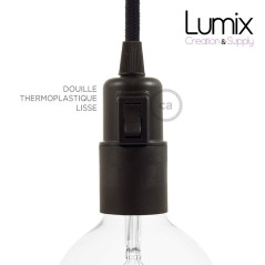 Lampe baladeuse E27 câble textile LIN ANTHRACITE, douille thermoplastique avec interrupteur intégré