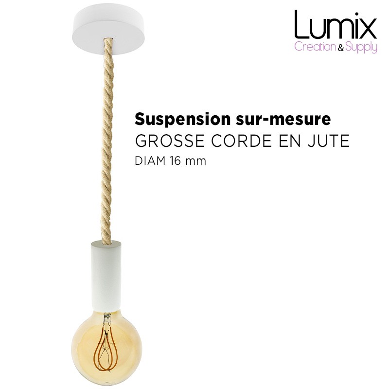 Suspension lumineuse câble Jute D 16mm - Ampoule LED offerte