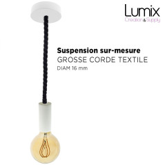 Suspension grosse corde 16 mm noir brillant