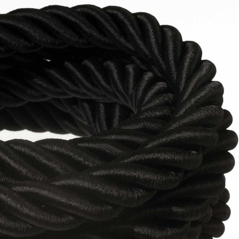 Lampe suspendue grosse corde 30 mm textile noir brillant