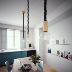 Suspension grosse corde 30 mm textile noir brillant