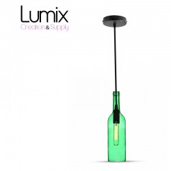 Bottle suspension in green tinted glass - E14 or E27 socket of your choice