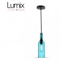 Bottle suspension in blue tinted glass - E14 or E27 socket of your choice