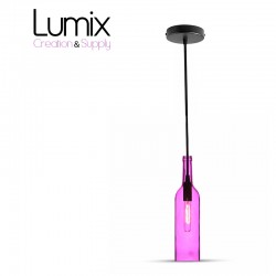 Suspension bottle in pink-mauve tinted glass - E14 or E27 socket of your choice
