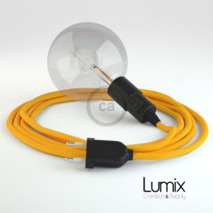 Lampe baladeuse E27 câble textile LIN GRIS, douille thermoplastique avec interrupteur intégré