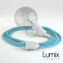 AZUR BLUE textile cable portable lamp, thermoplastic socket with integrated switch