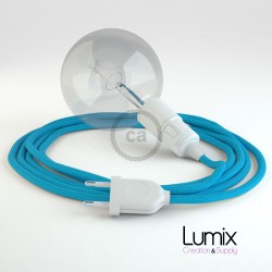 Lampe baladeuse câble textile BLEU TURQUOISE, douille thermoplastique avec interrupteur intégré
