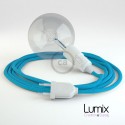 TURQUOISE BLUE textile cable portable lamp, thermoplastic socket with integrated switch
