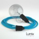Lampe baladeuse E27 câble textile BLEU TURQUOISE, douille thermoplastique avec interrupteur intégré