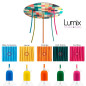 Suspension multiple 5 lampes grande rosace aluminum imprimé motif palette couleurs
