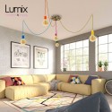 Suspension multiple 5 lampes grande rosace aluminum imprimé motif palette couleur