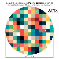 Suspension multiple 5 lampes grande rosace aluminum imprimé motif palette couleur