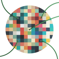 Suspension multiple 5 lampes grande rosace aluminum imprimé motif palette couleur