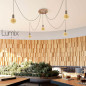 Suspension multiple 5 lampes grande rosace aluminum motif tronc d'arbre