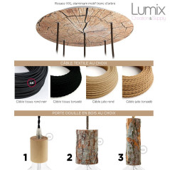 Suspension multiple 5 lampes grande rosace aluminum motif tronc d'arbre