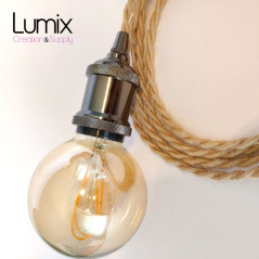 Lampe baladeuse câble lin et douille vintage perle noire avec bague pour abat-jour