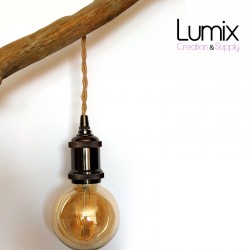 Twisted jute wire pendant lamp and vintage black pearl socket with ring for lampshade