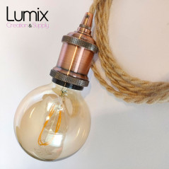Lampe baladeuse fil jute torsadé et douille vintage cuivre avec bague pour abat-jour