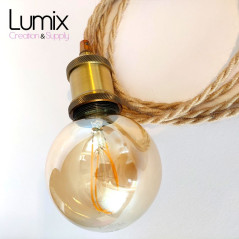 Lampe baladeuse fil jute torsadé et douille vintage dorée avec bague pour abat-jour