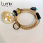 Lampe baladeuse fil jute torsadé et douille vintage dorée avec bague pour abat-jour