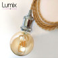 Lampe baladeuse fil jute torsadé et douille vintage chromée avec bague pour abat-jour