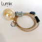Lampe baladeuse fil jute torsadé et douille vintage chromée avec bague pour abat-jour