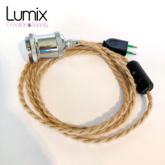 Lampe baladeuse fil jute torsadé et douille vintage chromée avec bague pour abat-jour