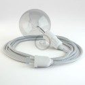 SILVER textile cable portable lamp, thermoplastic socket with integrated switch