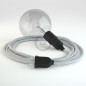 Lampe baladeuse câble textile ARGENT, douille thermoplastique avec interrupteur intégré Lampe baladeuse câble textile ARGENT, douille thermoplastique avec interrupteur intégré