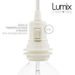 Lampe baladeuse câble textile ARGENT, douille thermoplastique avec interrupteur intégré