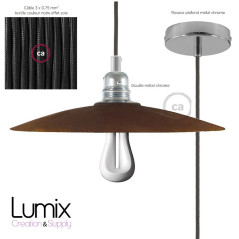 Suspension abat-jour plat céramique motif effet rouille intérieur blanc