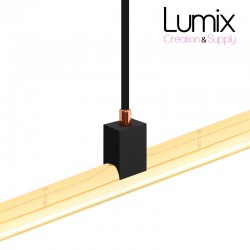 Suspension tube LED S14d Dimmable câble textile noir et finition Prestige au choix