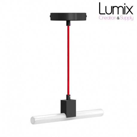 Suspension tube LED câble textile noir et finitions au choix