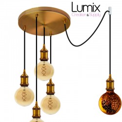 Multiple suspension XXL rosette 5 prestige lights - Rosette and golden brass sockets