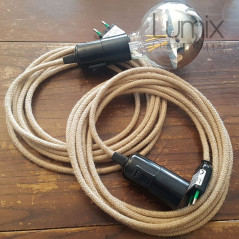 Lampe baladeuse E27 câble en Jute naturel, douille bakélite avec interrupteur intégré