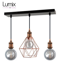 Suspension FIX MULTIPLE douille vintage E27 bagues - Pavillon rectangulaire métal Noir ou  blanc 470 mm