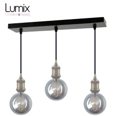 Suspension FIX MULTIPLE douille vintage E27 bagues - Pavillon rectangulaire métal Noir ou  blanc 470 mm