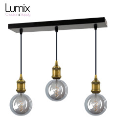 Suspension FIX MULTIPLE douille vintage E27 bagues - Pavillon rectangulaire métal Noir ou  blanc 470 mm