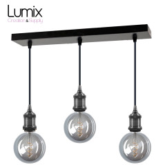Suspension FIX MULTIPLE douille vintage E27 bagues - Pavillon rectangulaire métal Noir ou  blanc 470 mm