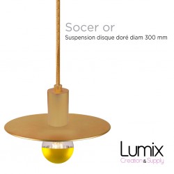 Gold metal disc pendant lamp with gold or black textile cable with silk effect - Socer range