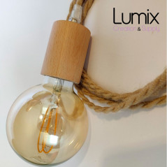 Lampe baladeuse à suspendre câble torsadé en jute et douille bois